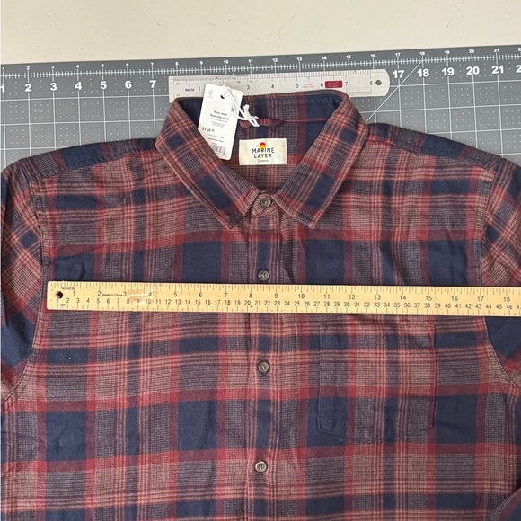 MARINE LAYER Tahoe Flannel Shirt "Navy/Warm Plaid" #11 - Picture 5 of 10